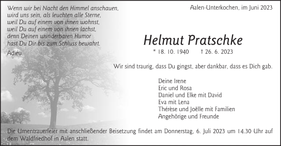 Traueranzeige von Helmut Pratschke von Schwäbische Post