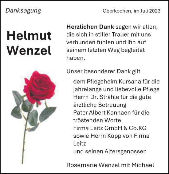 Traueranzeige von Helmut Wenzel von Schwäbische Post