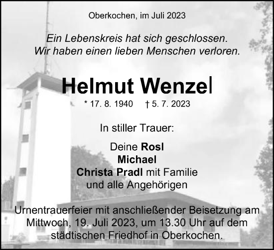 Traueranzeige von Helmut Wenzel von Schwäbische Post