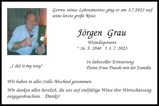 Traueranzeige von Jörgen Grau