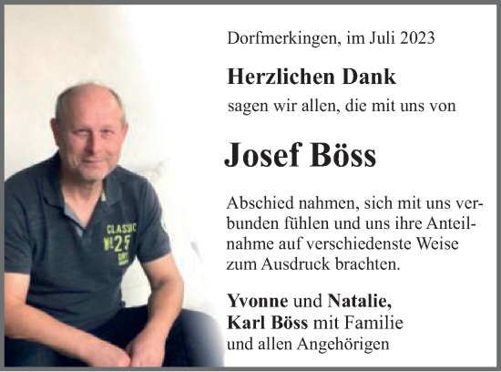 Traueranzeige von Josef Böss von Schwäbische Post