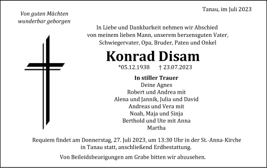 Traueranzeige von Konrad Disam von Gmünder Tagespost