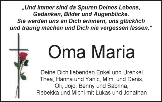 Traueranzeige von Maria 