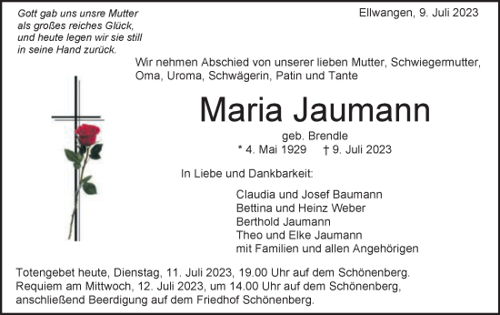 Traueranzeige von Maria Jaumann von Schwäbische Post