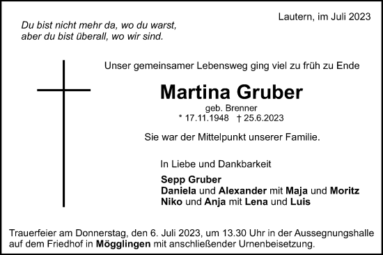 Traueranzeige von Martina Gruber von Gmünder Tagespost