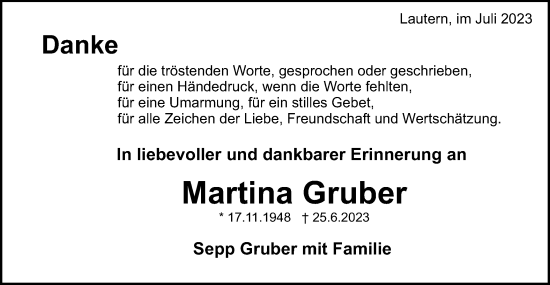 Traueranzeige von Martina Gruber von Gmünder Tagespost