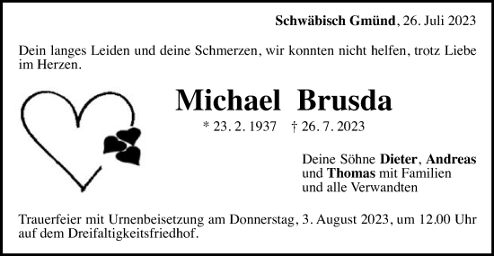Traueranzeige von Michael Brusda von Gmünder Tagespost