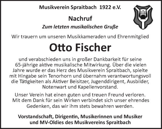 Traueranzeige von Otto Fischer von Gmünder Tagespost