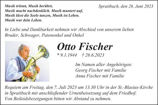 Traueranzeige von Otto Fischer von Gmünder Tagespost