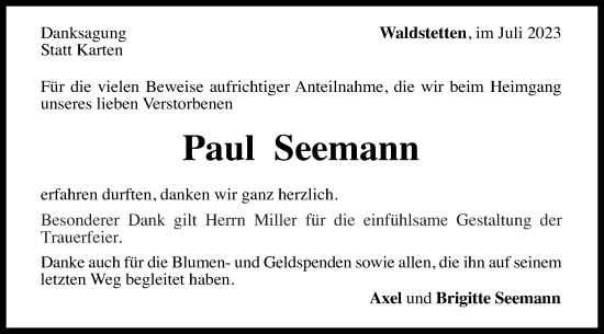 Traueranzeige von Paul Seemann von Gmünder Tagespost