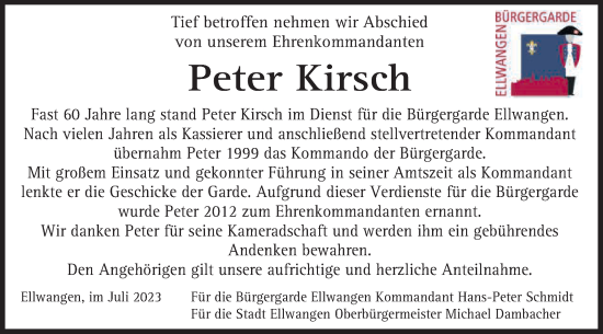Traueranzeige von Peter Kirsch von Schwäbische Post