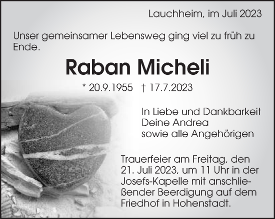 Traueranzeige von Raban Micheli von Schwäbische Post