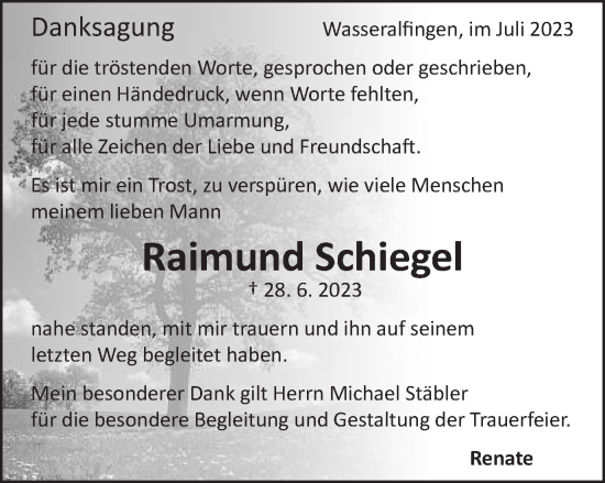 Traueranzeige von Raimund Schiegel von Schwäbische Post