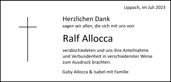 Traueranzeige von Ralf Allocca von Schwäbische Post