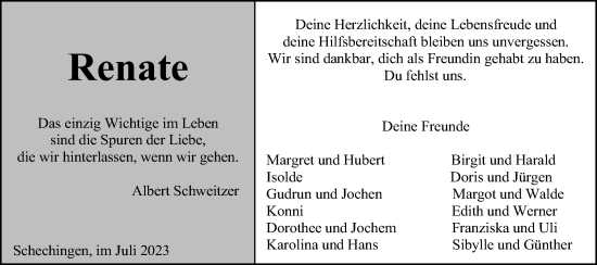 Traueranzeige von Renate 