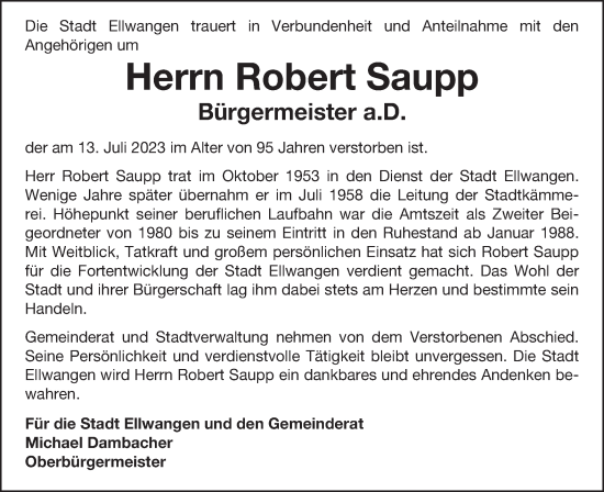 Traueranzeige von Robert Saupp von Schwäbische Post