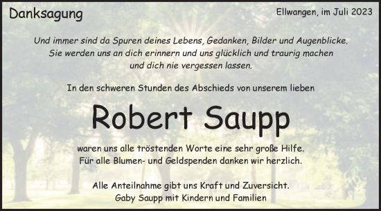 Traueranzeige von Robert Saupp von Schwäbische Post