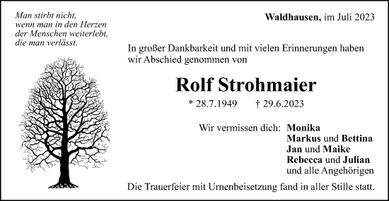 Traueranzeige von Rolf Strohmaier von Gmünder Tagespost