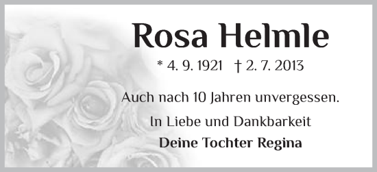 Traueranzeige von Rosa Helmle von Schwäbische Post