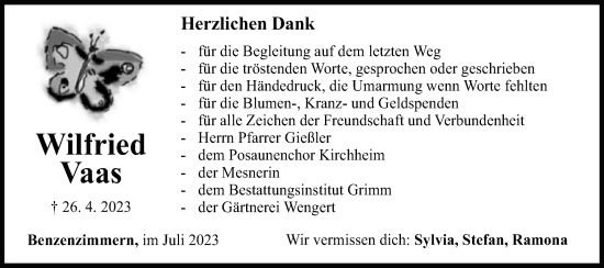 Traueranzeige von Wilfried Vaas von Schwäbische Post
