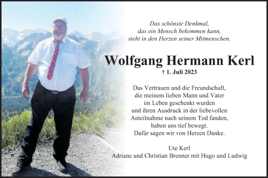 Traueranzeige von Wolfgang Hermann Kerl von Schwäbische Post