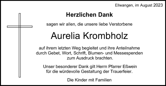 Traueranzeige von Aurelia Krombholz von Schwäbische Post