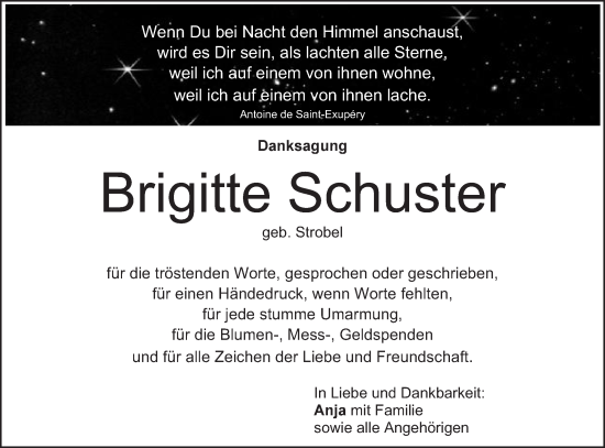 Traueranzeige von Brigitte Schuster von Schwäbische Post