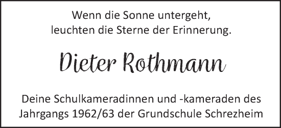 Traueranzeige von Dieter Rothmann von Schwäbische Post