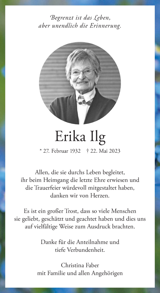 Traueranzeige von Erika Ilg von Schwäbische Post