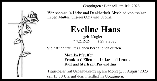 Traueranzeige von Eveline Haas