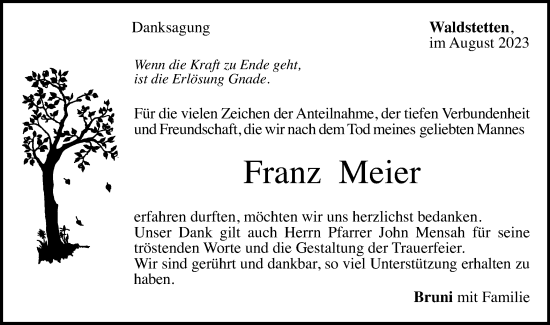Traueranzeige von Franz Meier von Gmünder Tagespost