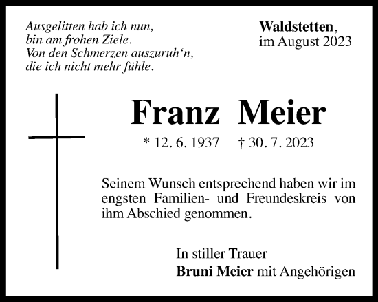 Traueranzeige von Franz Meier von Gmünder Tagespost