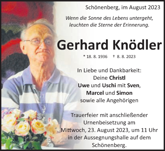 Traueranzeige von Gerhard Knödler von Schwäbische Post