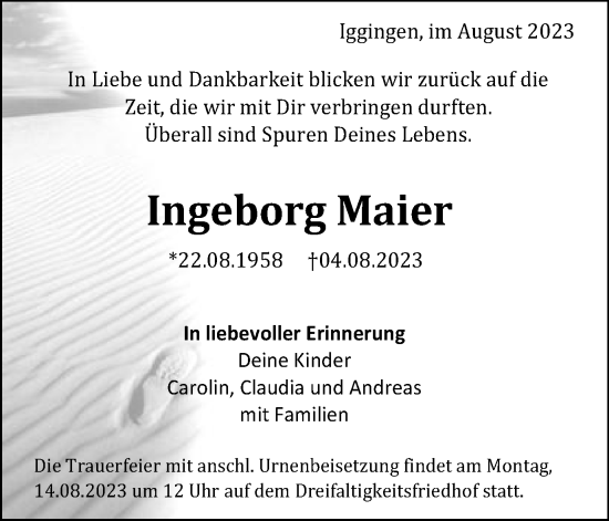 Traueranzeige von Ingeborg Maier von Gmünder Tagespost