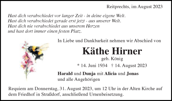 Traueranzeige von Käthe Hirner von Gmünder Tagespost
