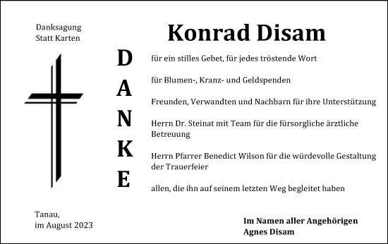 Traueranzeige von Konrad Disam von Gmünder Tagespost