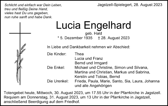 Traueranzeige von Lucia Engelhard von Schwäbische Post