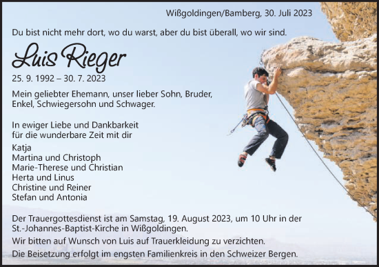 Traueranzeige von Luis Rieger von Gmünder Tagespost