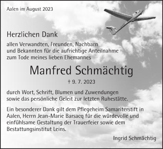 Traueranzeige von Manfred Schmächtig von Schwäbische Post