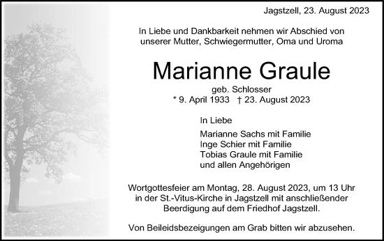 Traueranzeige von Marianne Graule