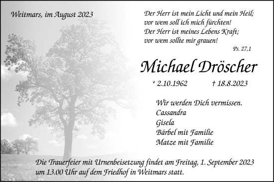 Traueranzeige von Michael Dröscher von Gmünder Tagespost