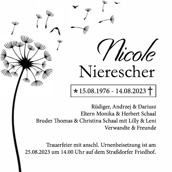 Traueranzeige von Nicole Nierescher von Gmünder Tagespost