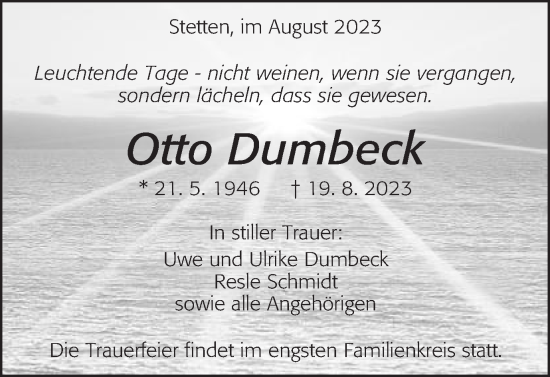 Traueranzeige von Otto Dumbeck von Schwäbische Post