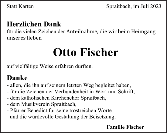 Traueranzeige von Otto Fischer von Gmünder Tagespost