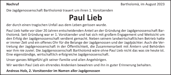 Traueranzeige von Paul Lieb von Gmünder Tagespost