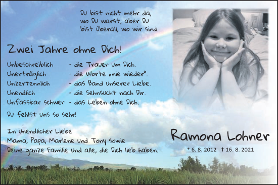 Traueranzeige von Ramona  Lohner  von Schwäbische Post