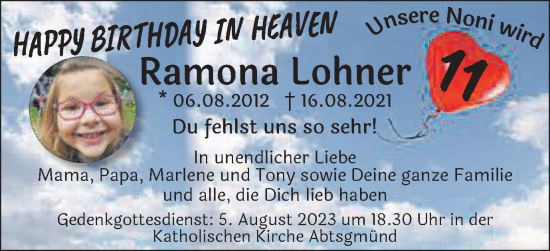 Traueranzeige von Ramona  Lohner  von Schwäbische Post