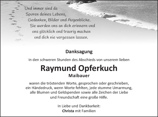 Traueranzeige von Raymund Opferkuch von Schwäbische Post