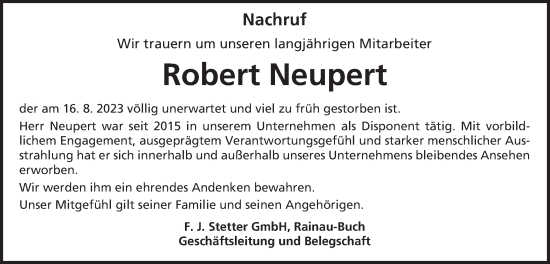 Traueranzeige von Robert Neupert von Schwäbische Post