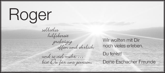 Traueranzeige von Roger  von Gmünder Tagespost